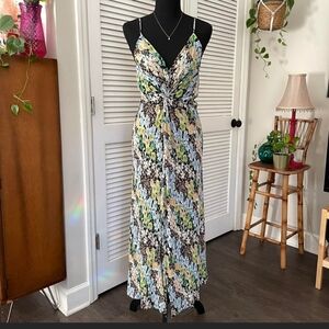Mango Solis Floral Crinkle Midi Dress Large 8/10 Boho Cottagecore Resort Chic